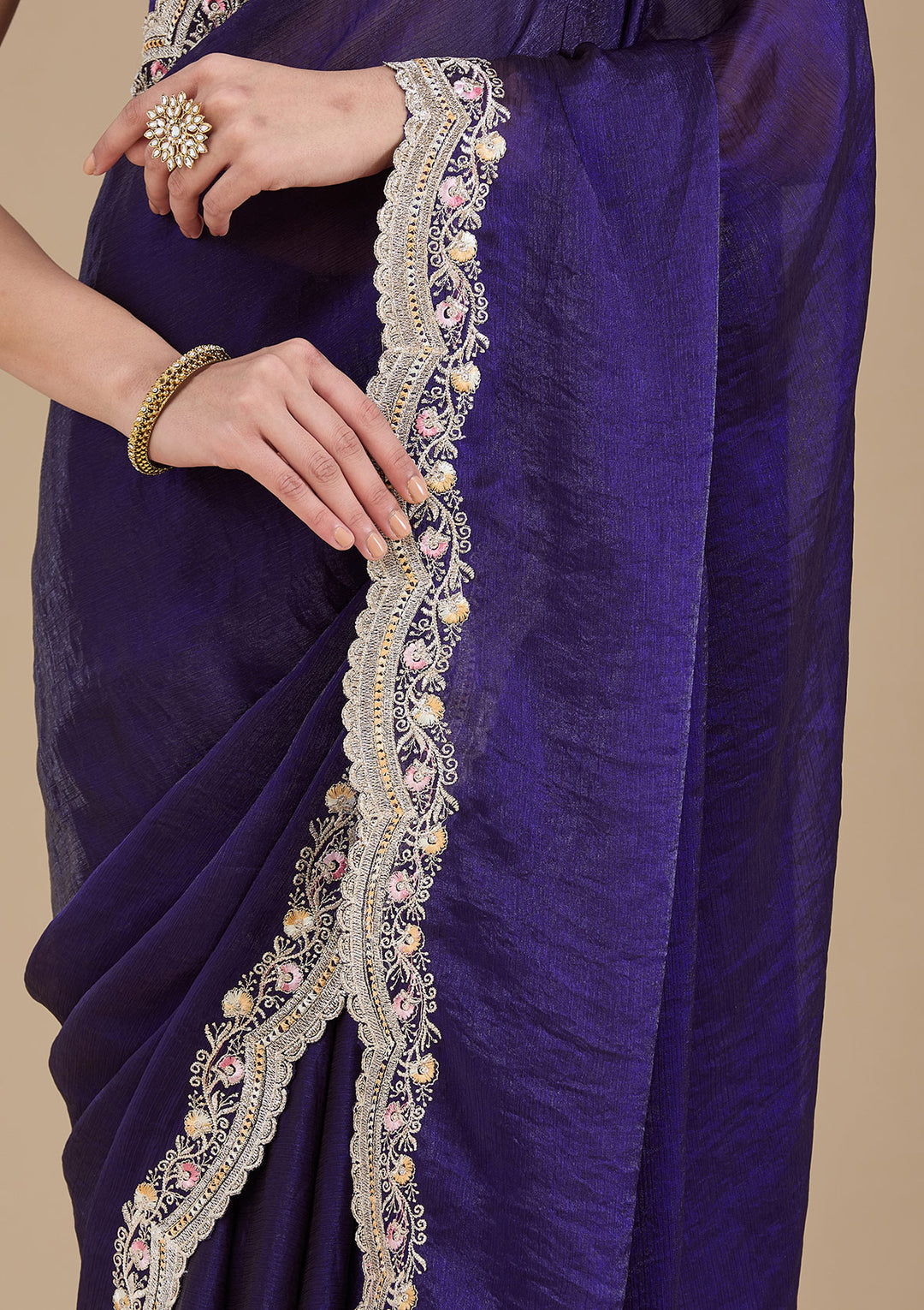 Purple Zariwork (Gold) Tissue Saree