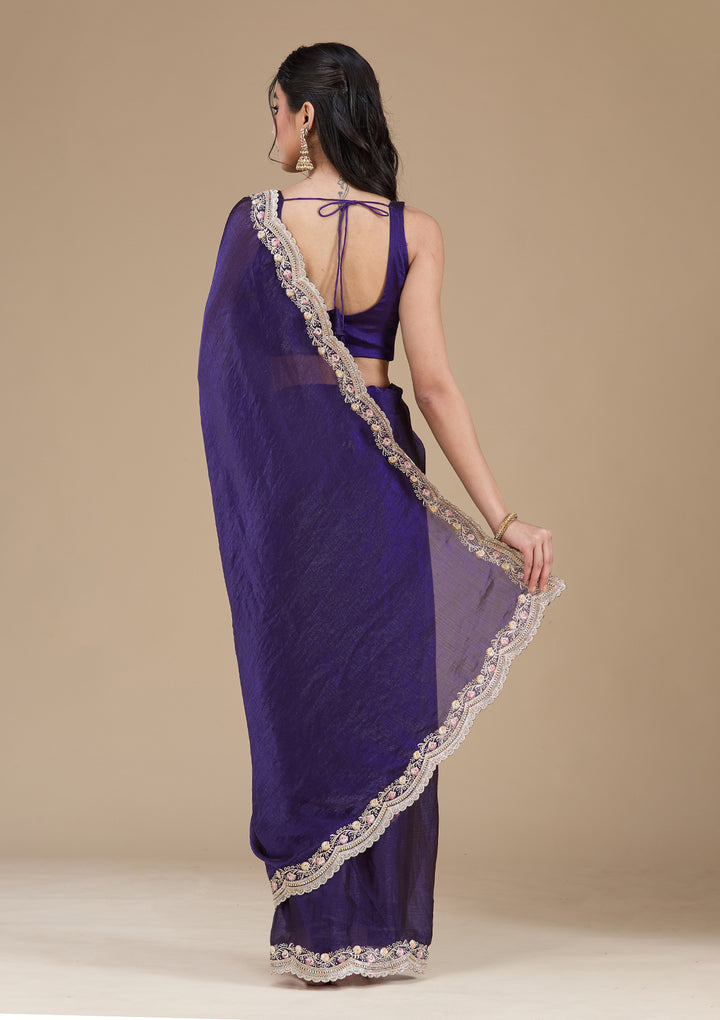Purple Zariwork (Gold) Tissue Saree