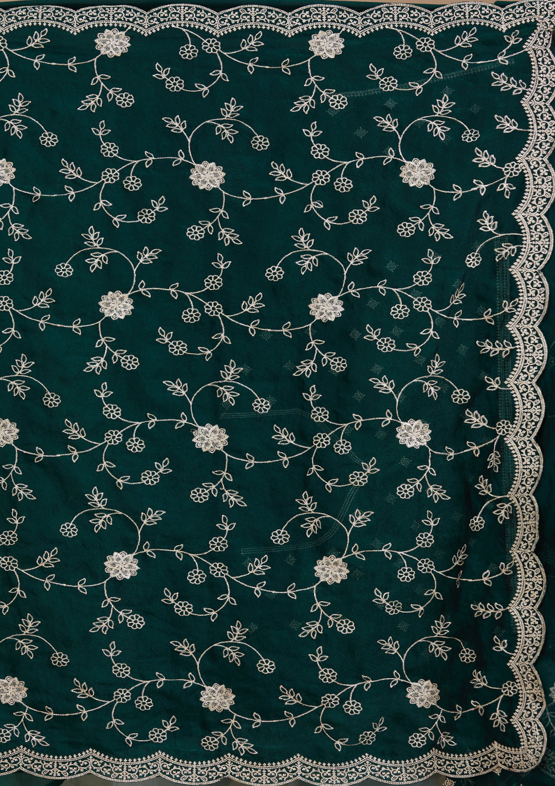 Bottle Green Georgette Gold Zariwork Saree With Matching Blouse Piece