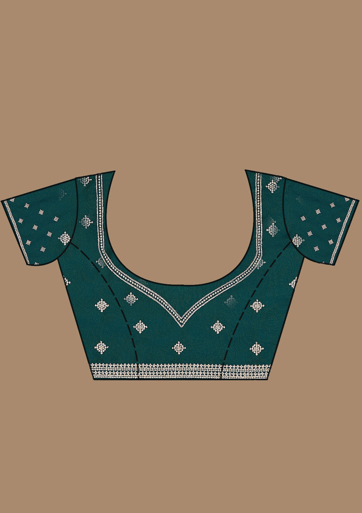 Bottle Green Georgette Gold Zariwork Saree With Matching Blouse Piece