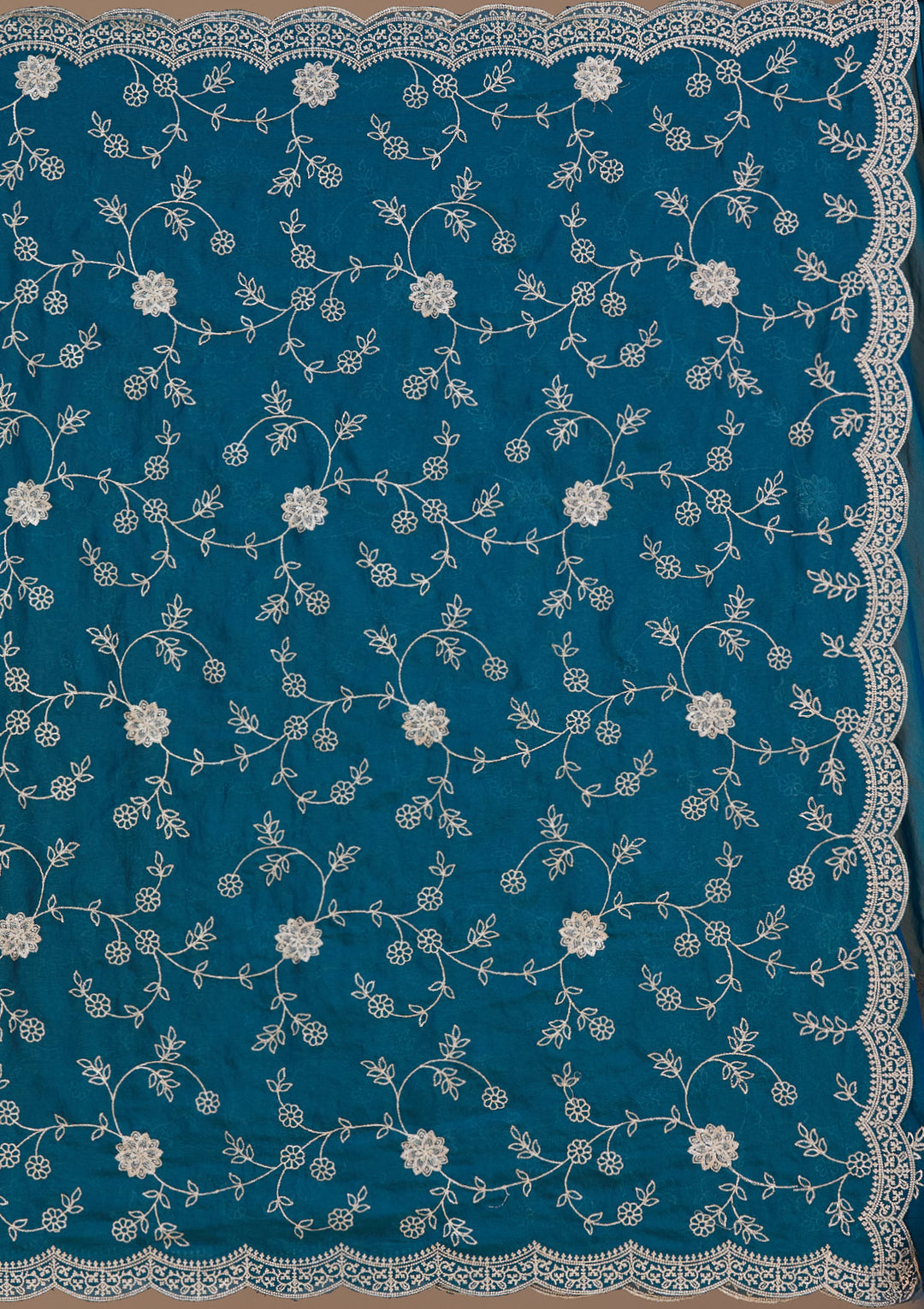 Peacock Blue Georgette Gold Zariwork Saree With Matching Blouse Piece