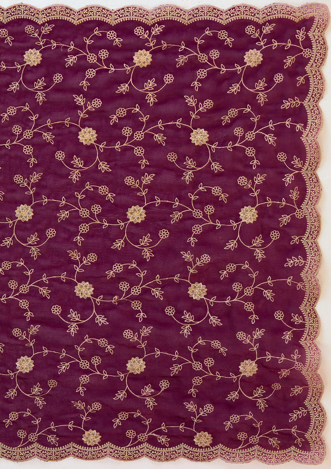 Wine Georgette Gold Zariwork Saree With Matching Blouse Piece