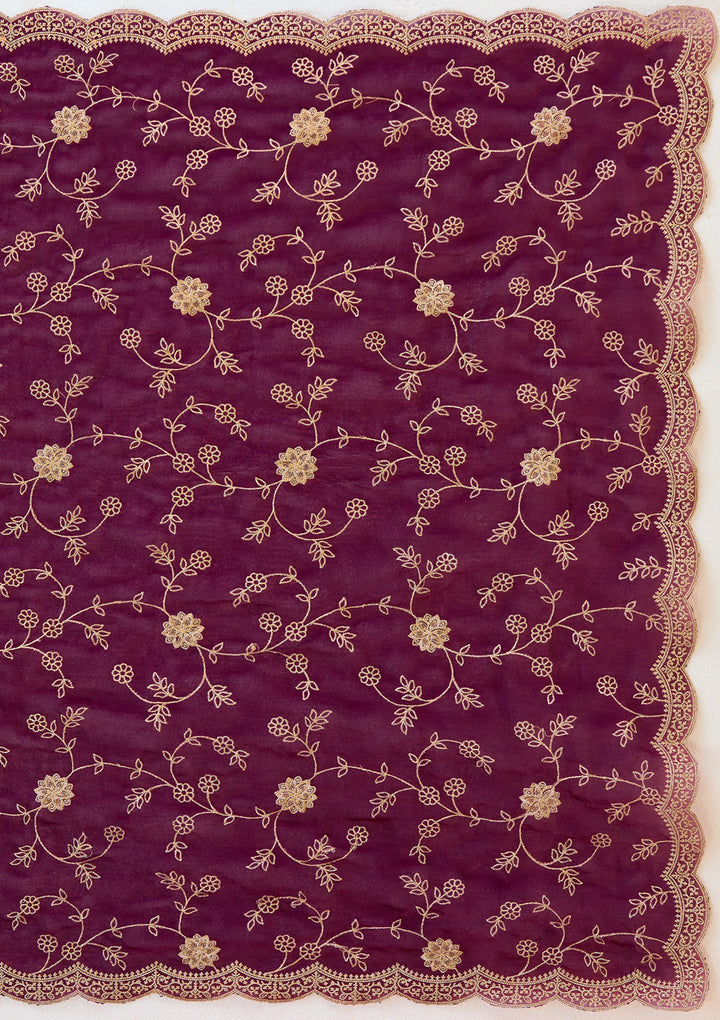 Wine Georgette Gold Zariwork Saree With Matching Blouse Piece