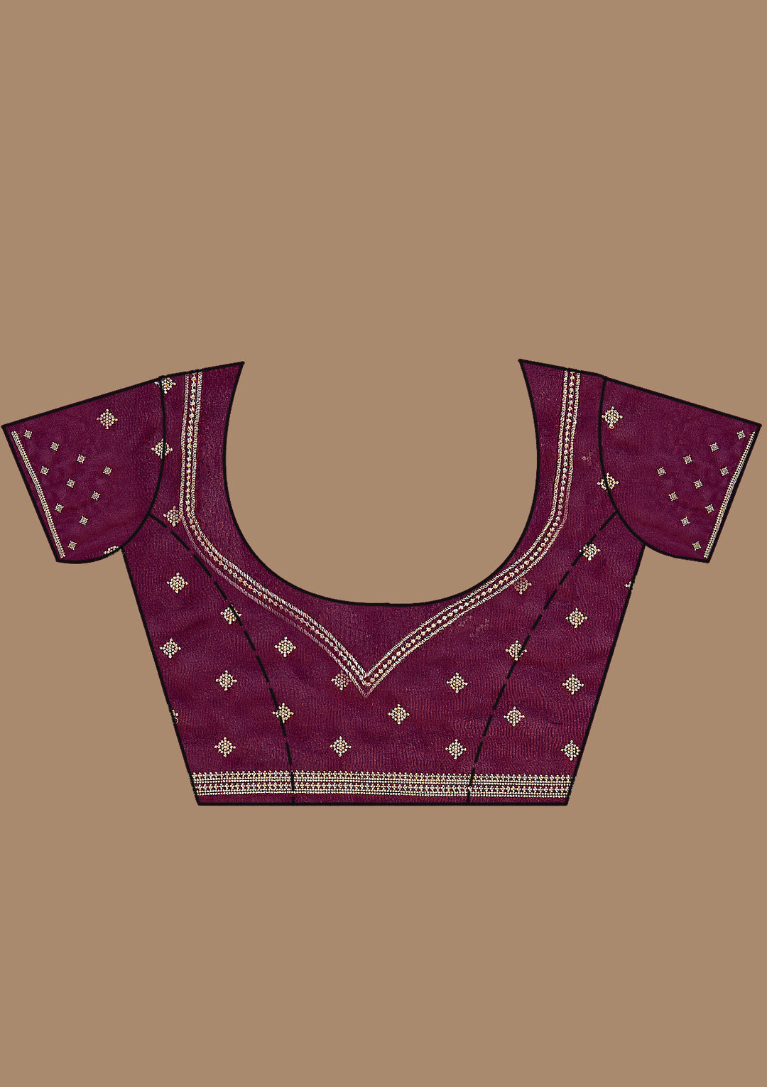 Wine Georgette Gold Zariwork Saree With Matching Blouse Piece