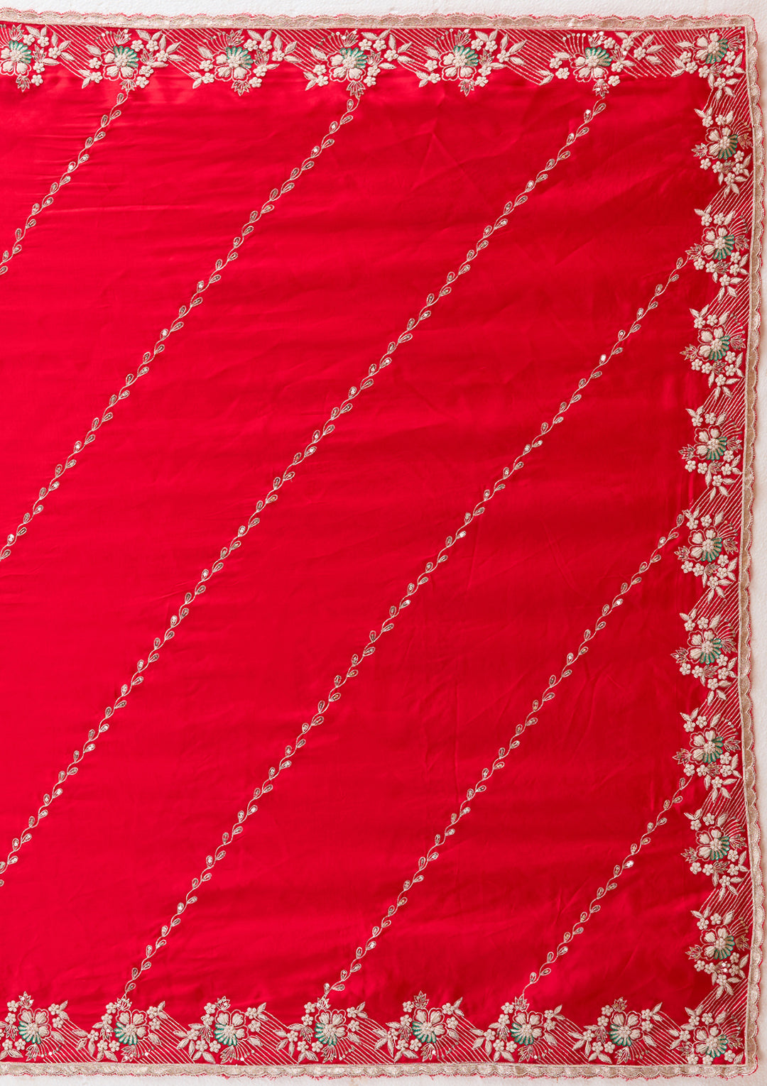 Red Aariwork Satin Saree