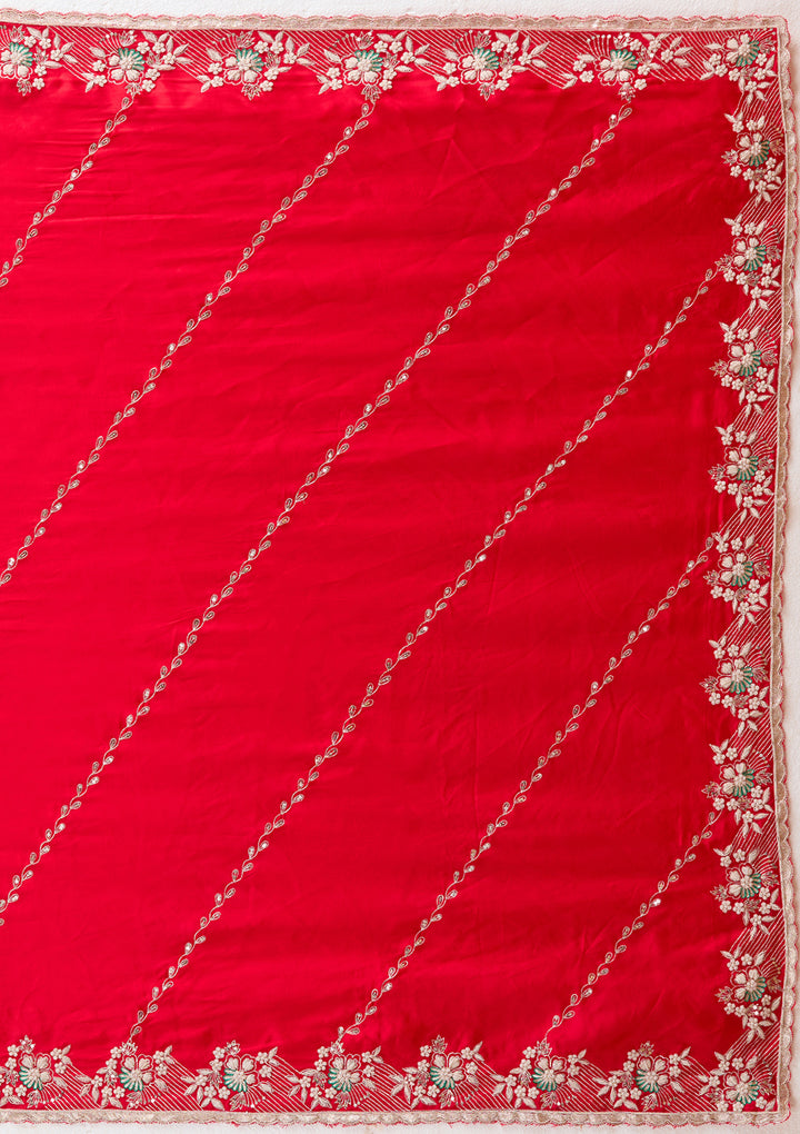Red Aariwork Satin Saree
