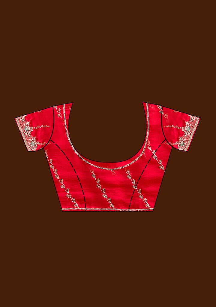 Red Aariwork Satin Saree