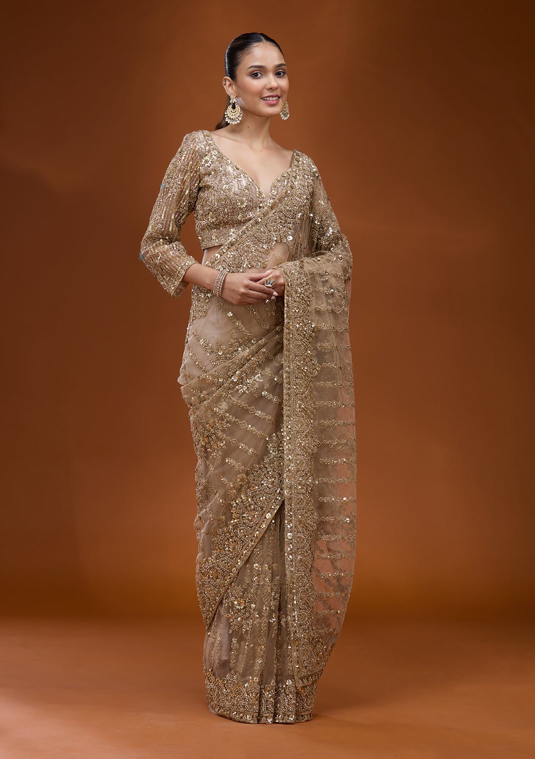 Baby Pink Net Cording Saree With Matching Blouse Piece