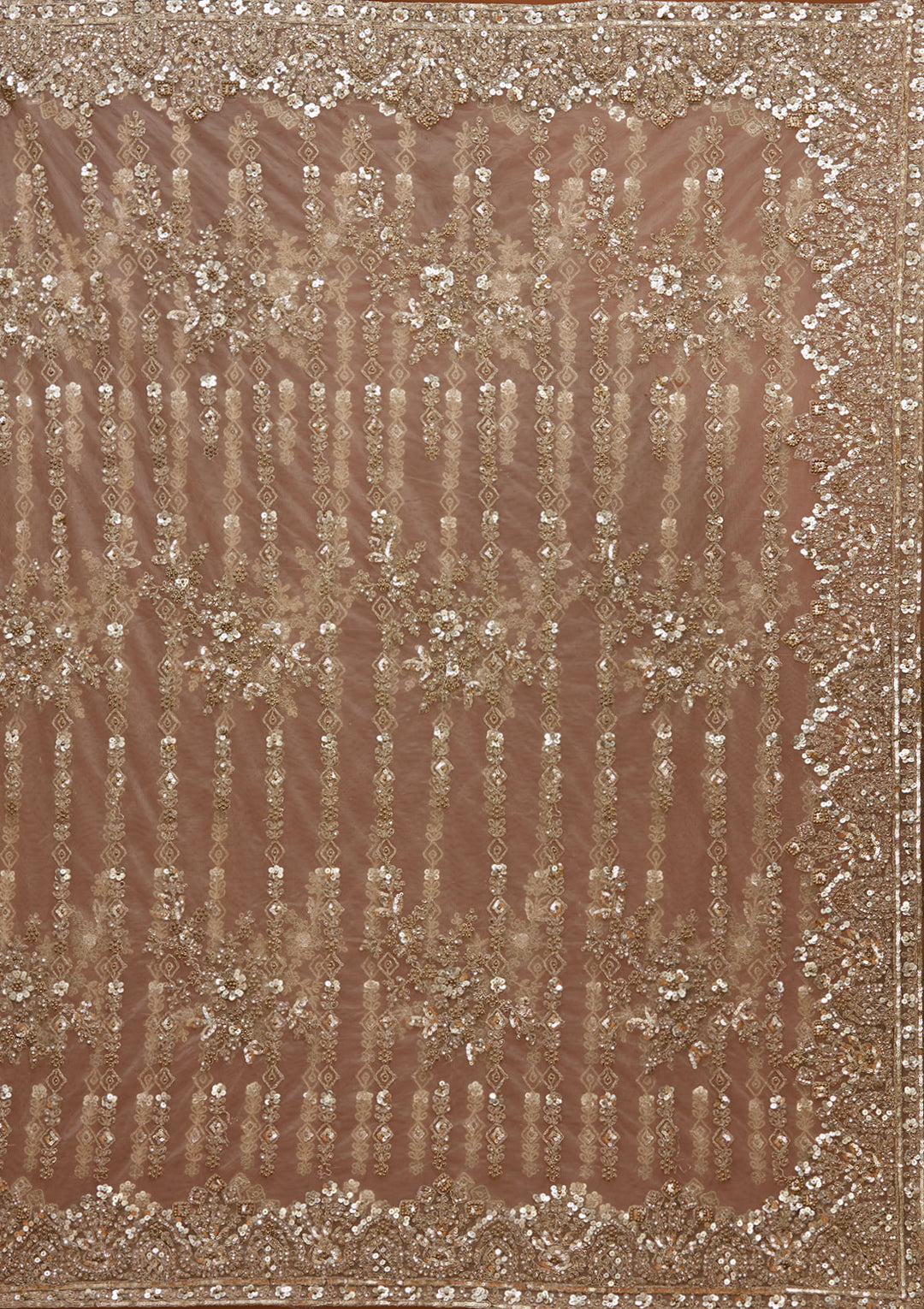 Baby Pink Net Cording Saree With Matching Blouse Piece