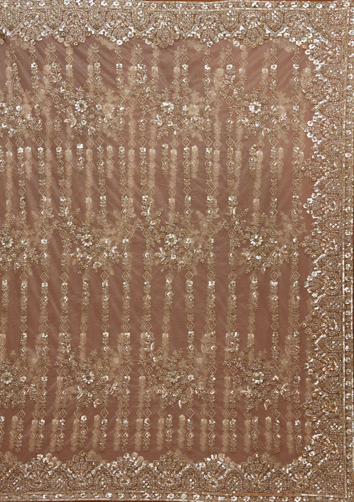 Baby Pink Net Cording Saree With Matching Blouse Piece
