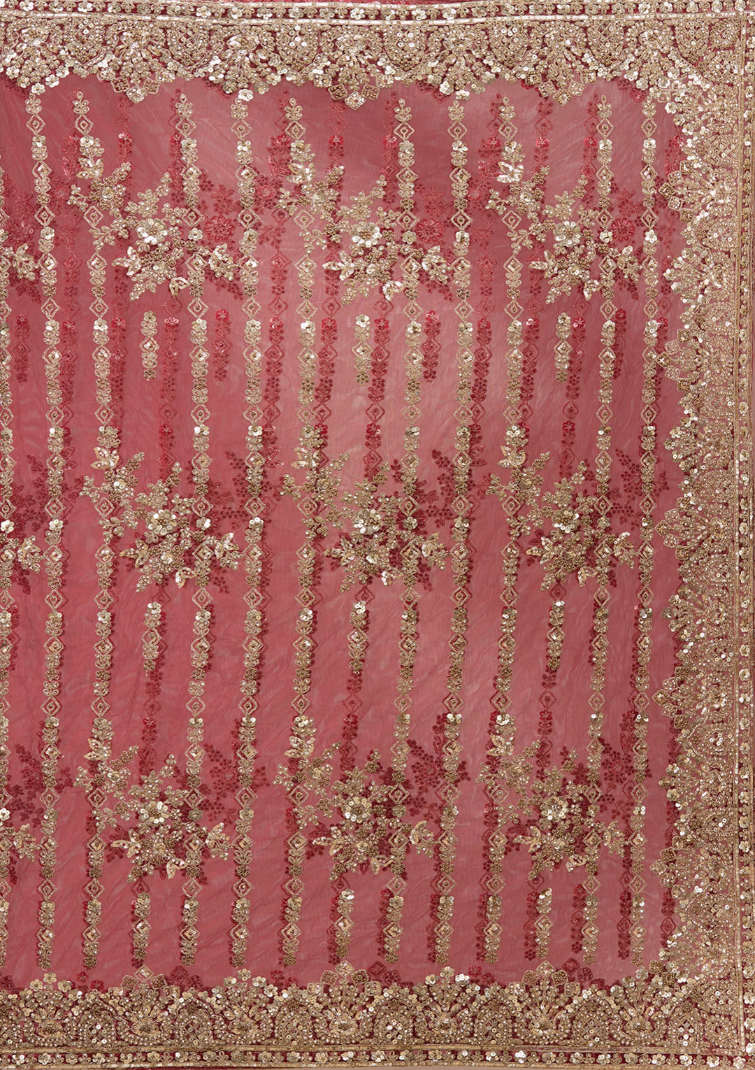 Maroon Net Cording Saree With Matching Blouse Piece