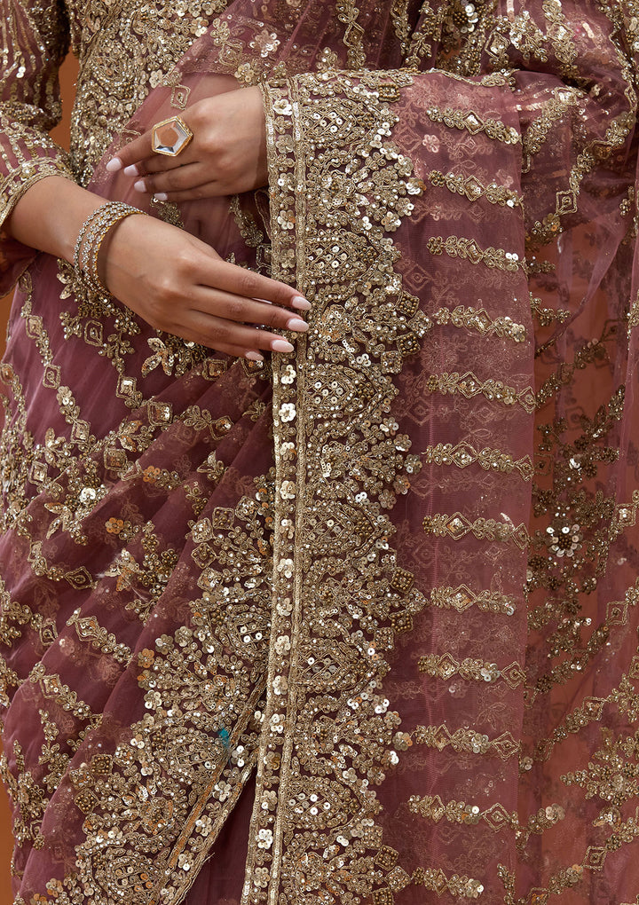 Onion Pink Net Cording Saree With Matching Blouse Piece