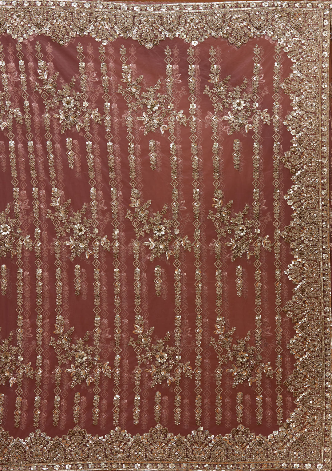 Onion Pink Net Cording Saree With Matching Blouse Piece