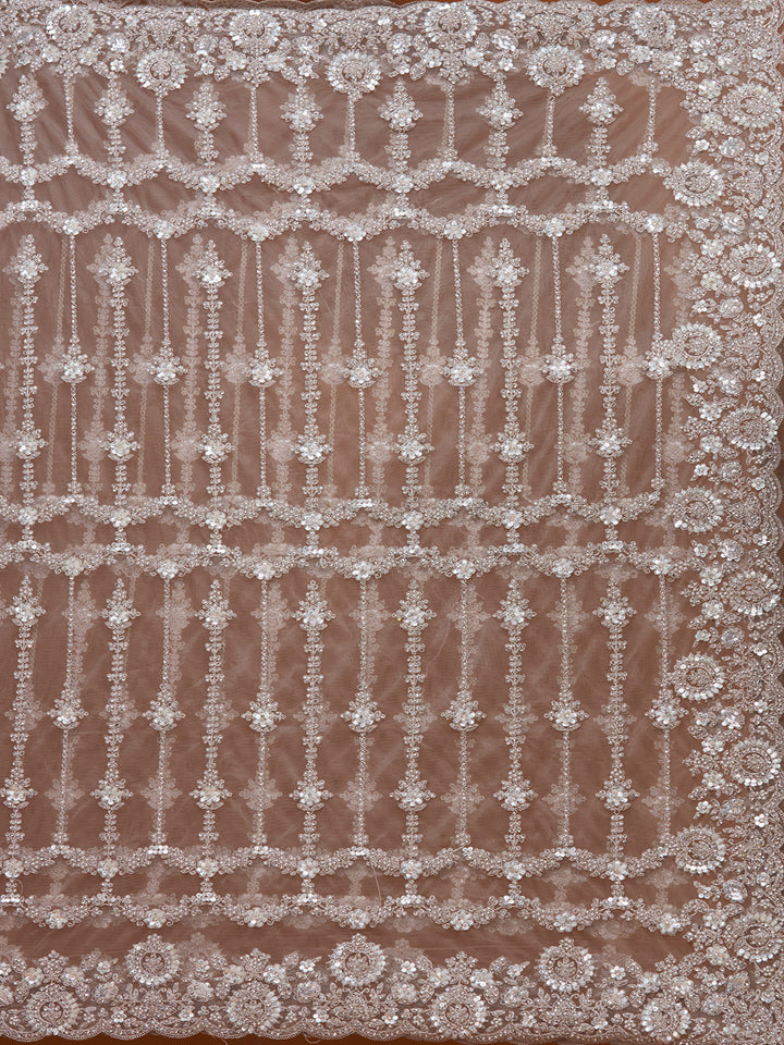 Beige Net Cording Saree With Matching Blouse Piece