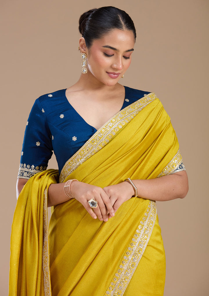 Mustard Zariwork (Gold) Soft Raw Silk Saree