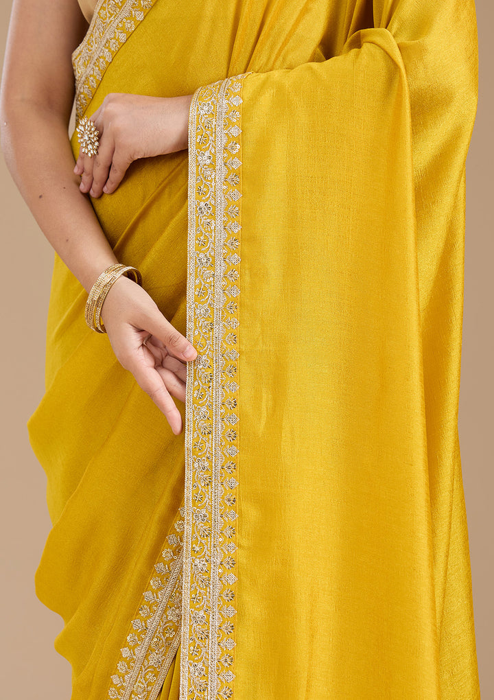 Mustard Zariwork (Gold) Soft Raw Silk Saree