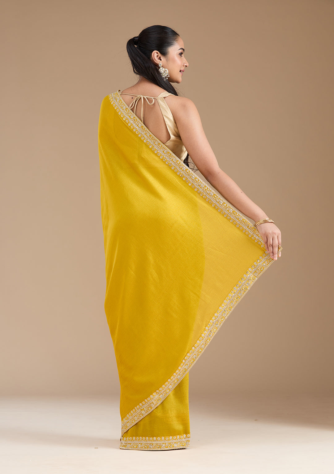 Mustard Zariwork (Gold) Soft Raw Silk Saree