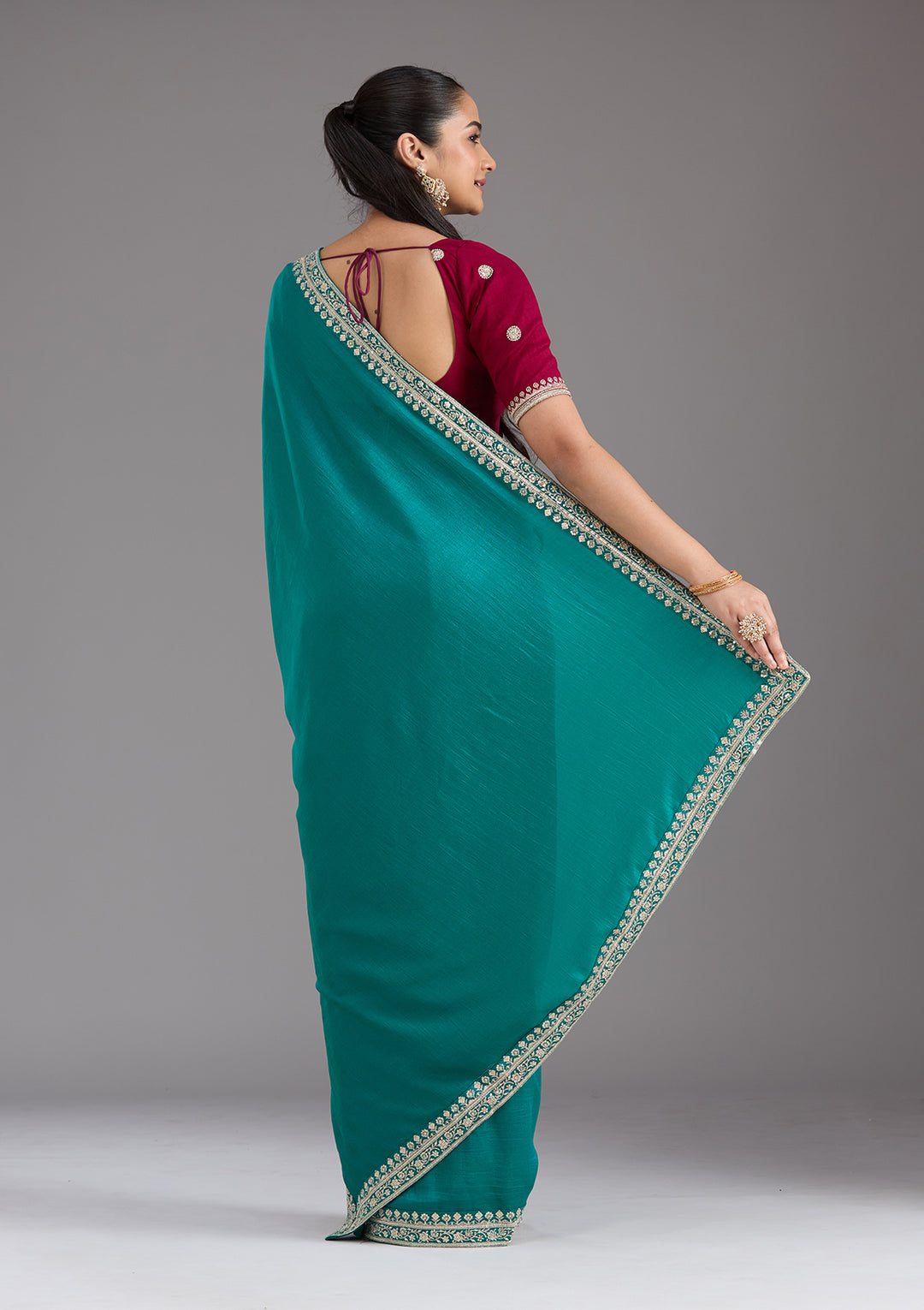 Rama Green Soft Raw Silk Gold Zariwork Saree With Matching Blouse Piece
