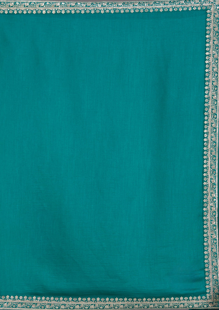 Rama Green Soft Raw Silk Gold Zariwork Saree With Matching Blouse Piece