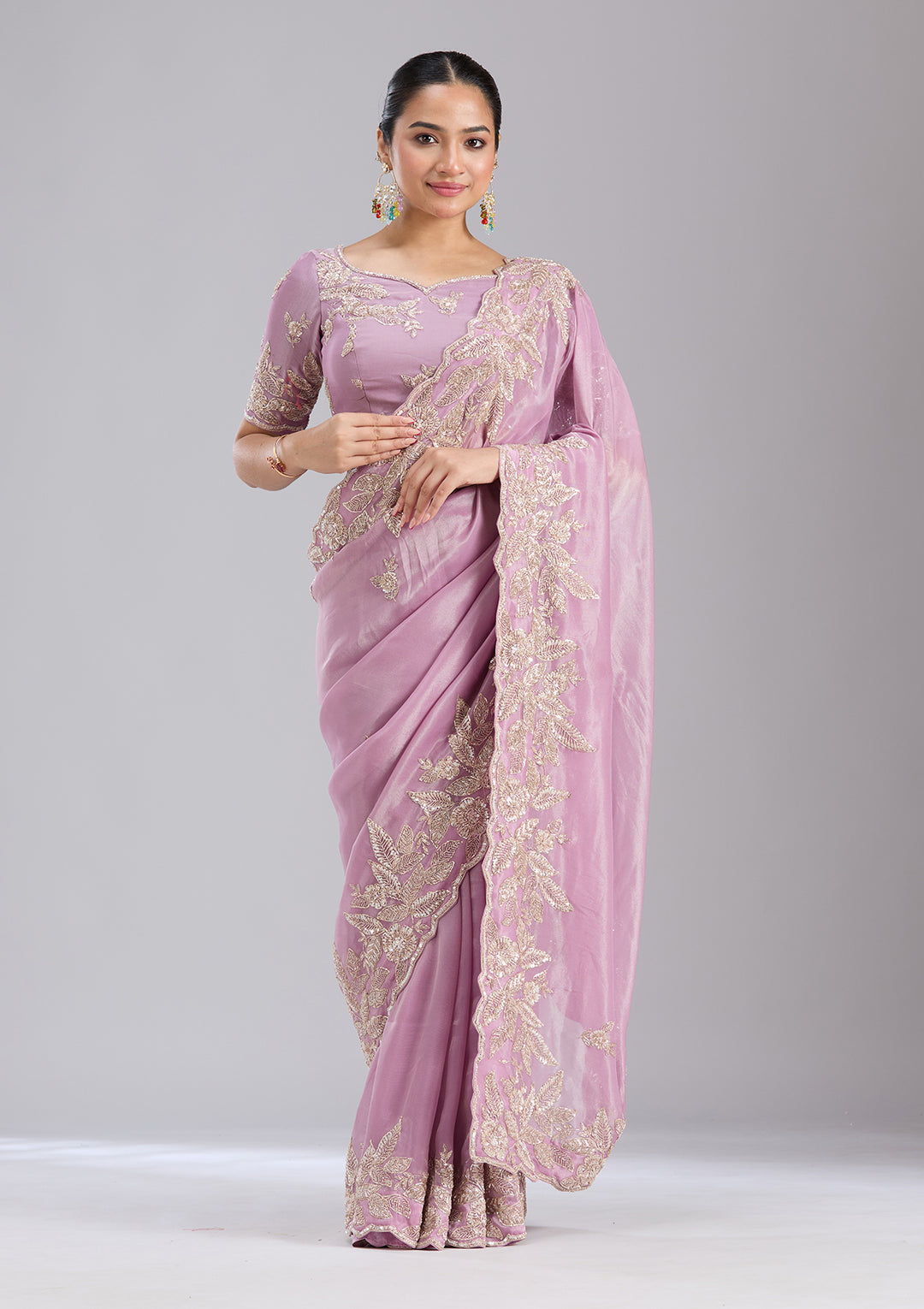 Lavender Sequins Organza Saree