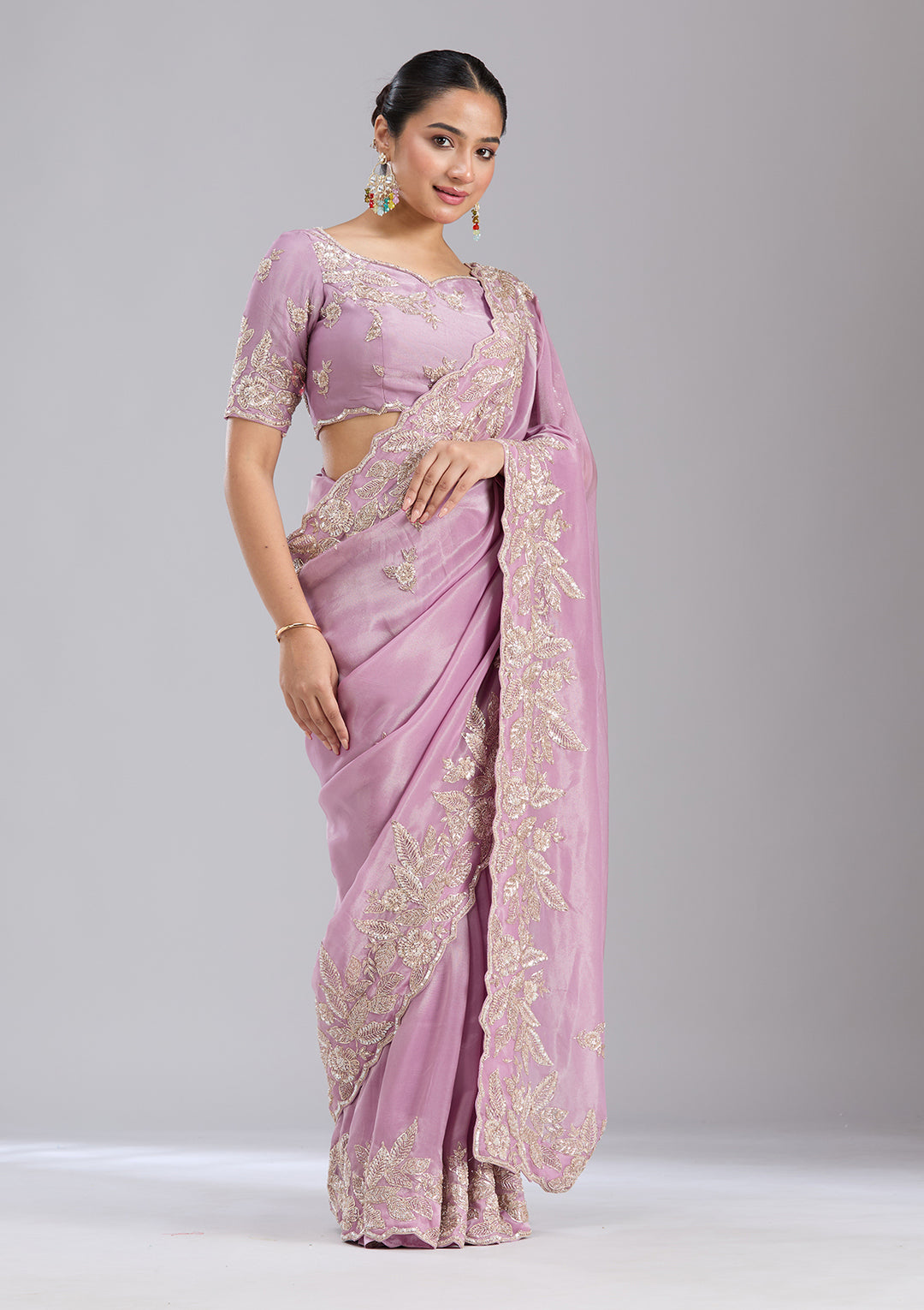 Lavender Sequins Organza Saree