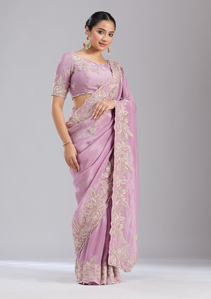 Lavender Sequins Organza Saree