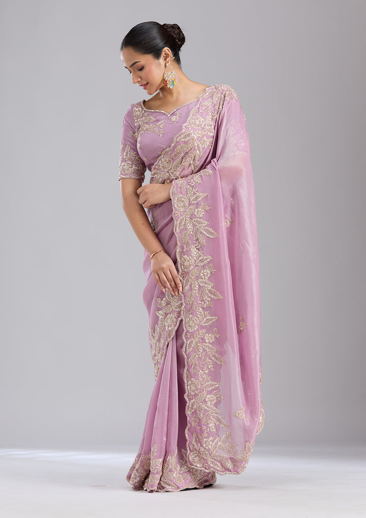 Lavender Sequins Organza Saree