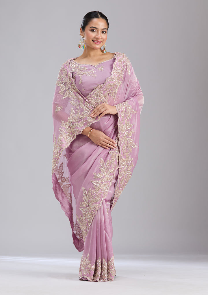 Lavender Sequins Organza Saree