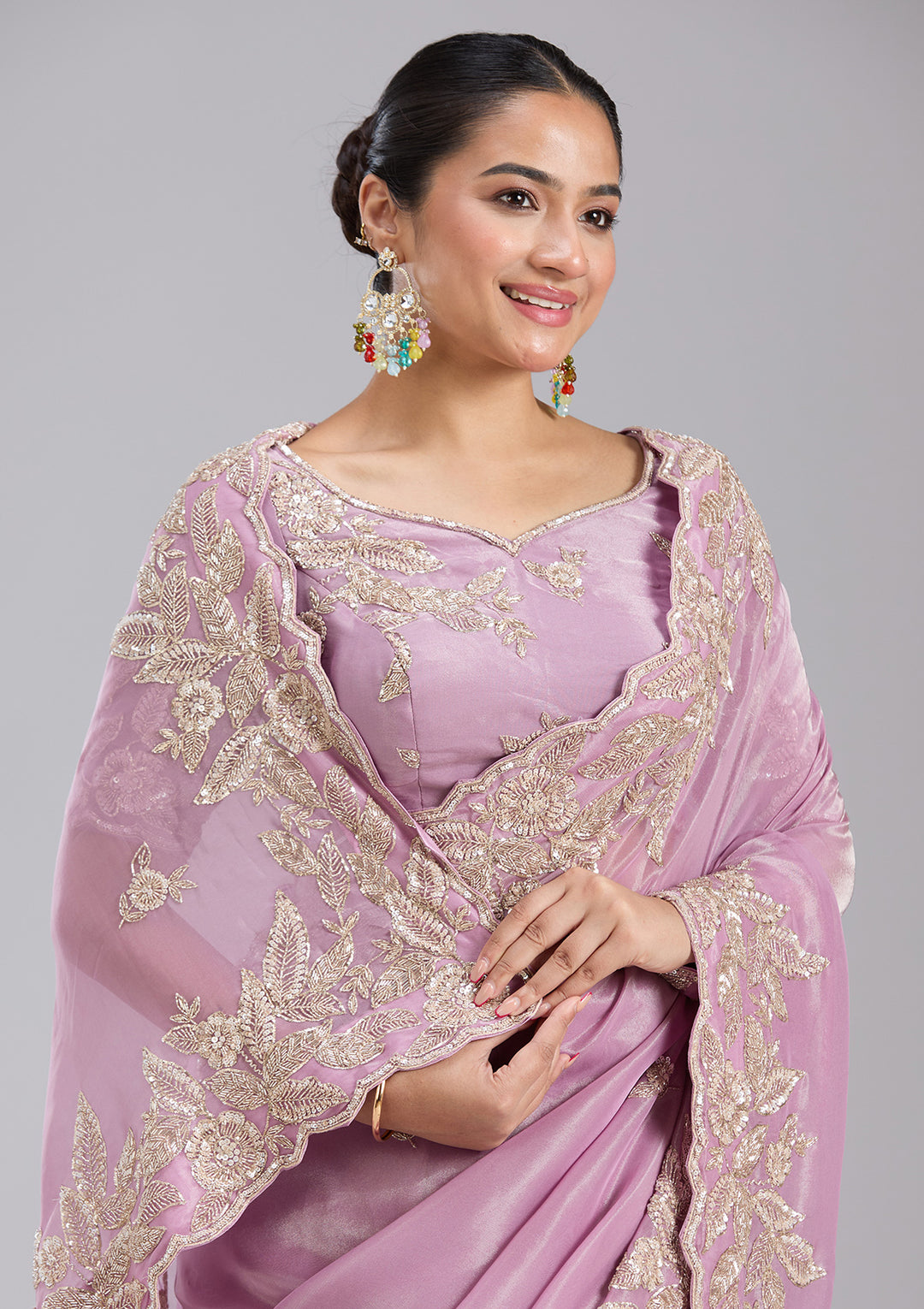 Lavender Sequins Organza Saree