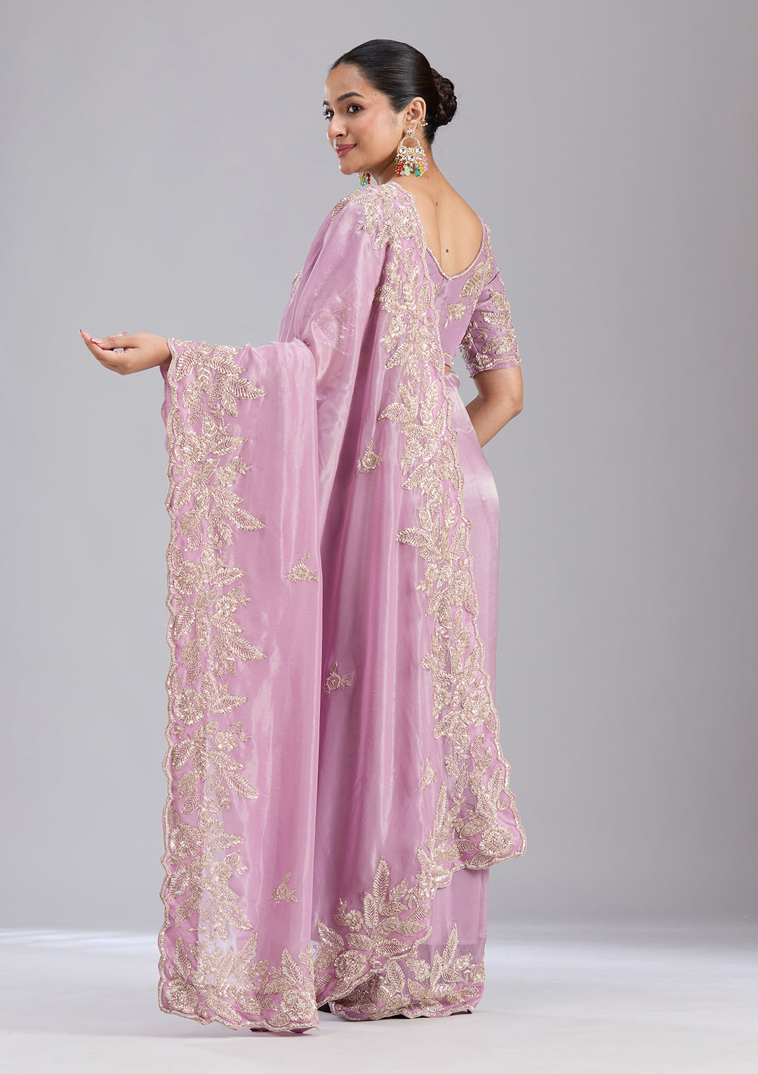 Lavender Sequins Organza Saree