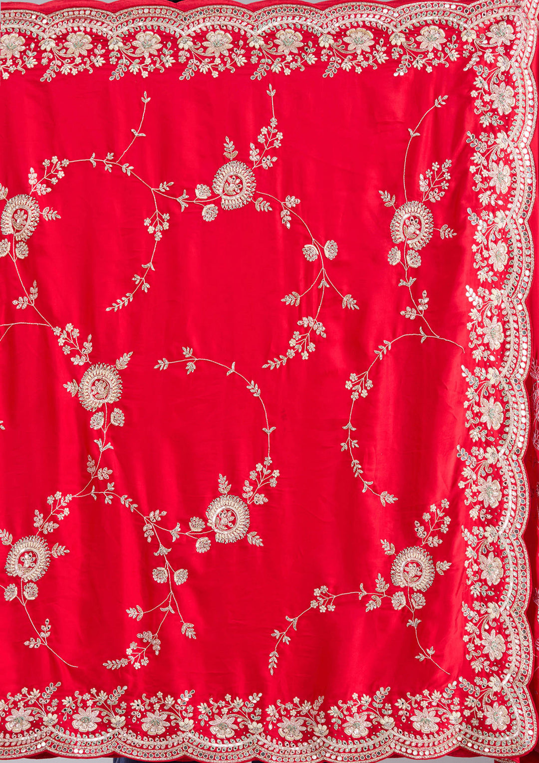 Red Mirrorwork Satin Saree