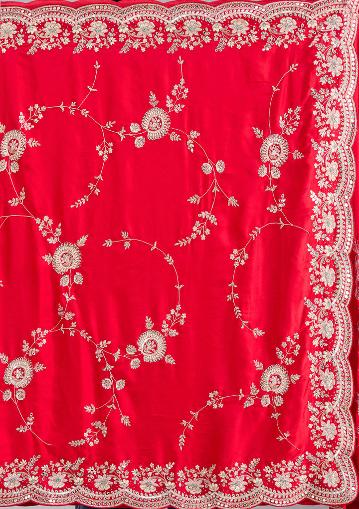 Red Mirrorwork Satin Saree