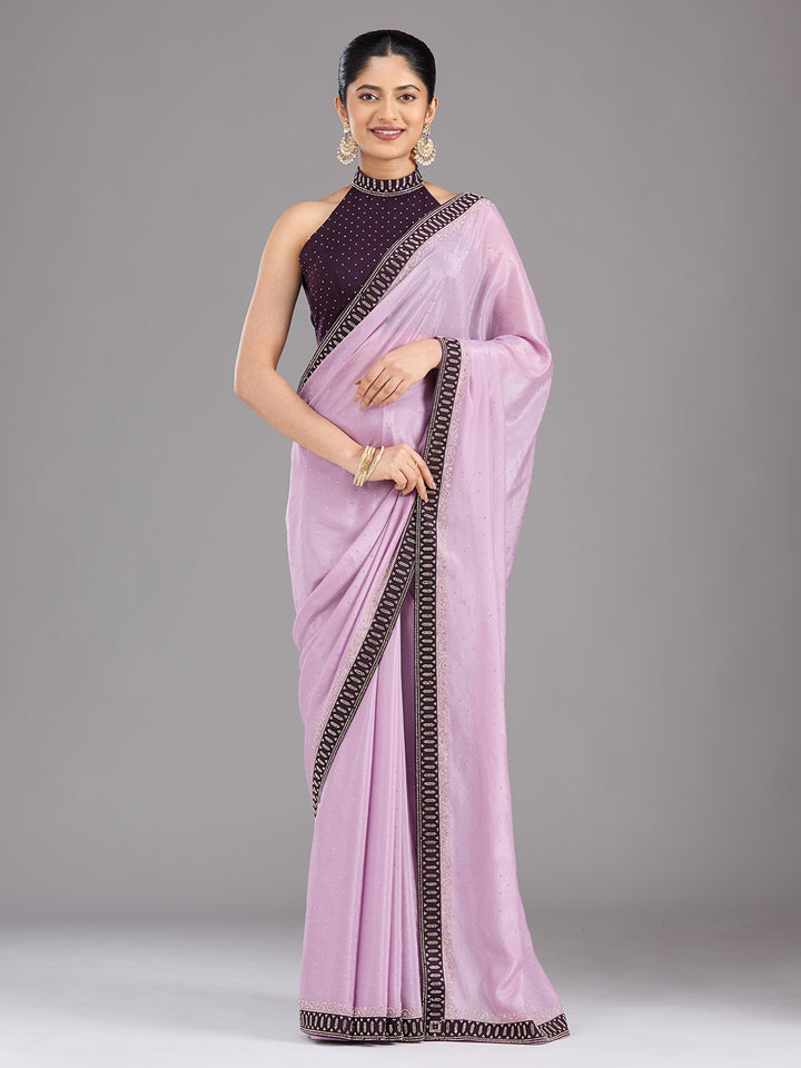 Lavender Stonework (Gold) Velvet Saree