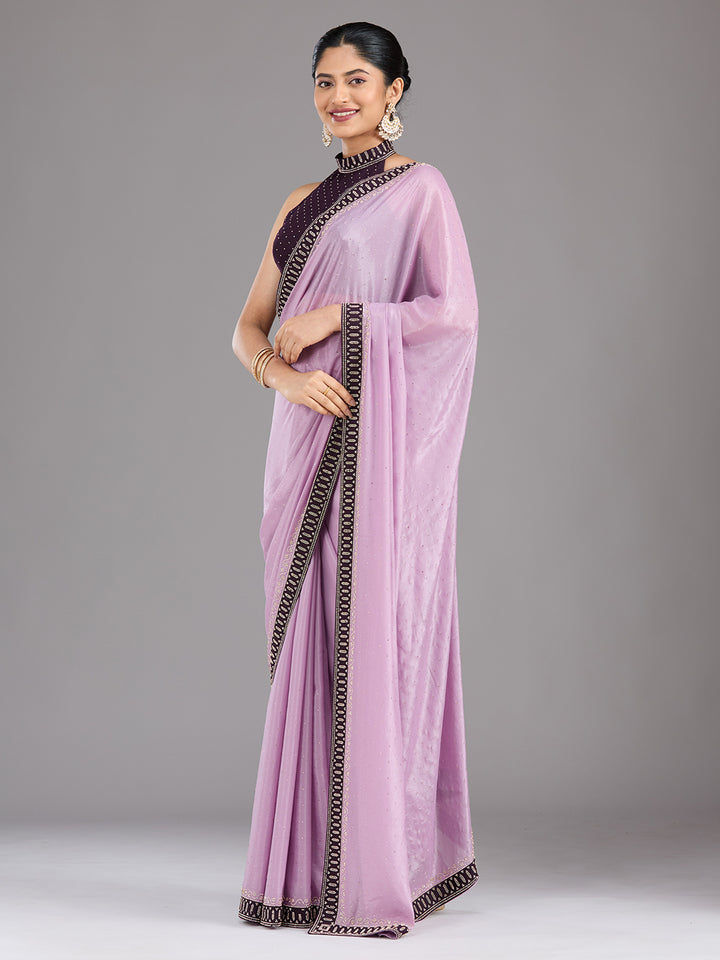 Lavender Stonework (Gold) Velvet Saree