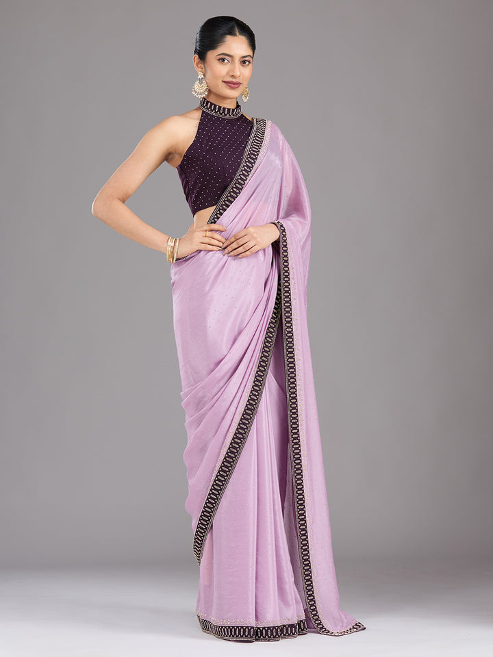 Lavender Stonework (Gold) Velvet Saree