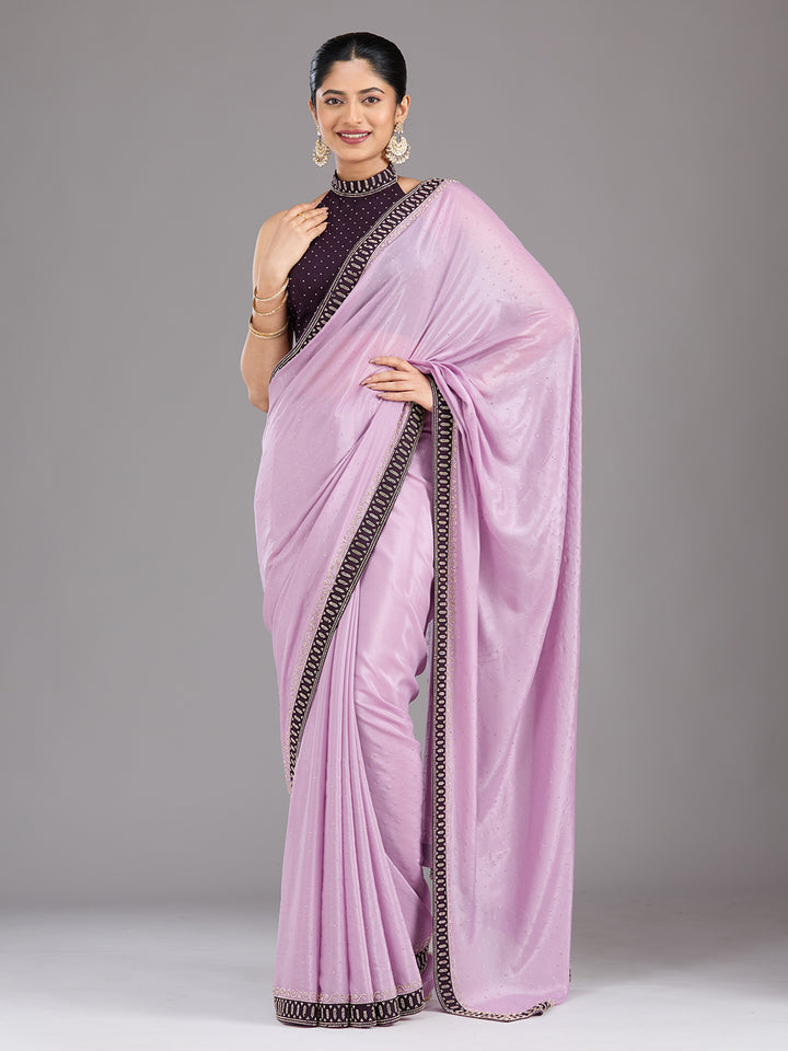 Lavender Stonework (Gold) Velvet Saree