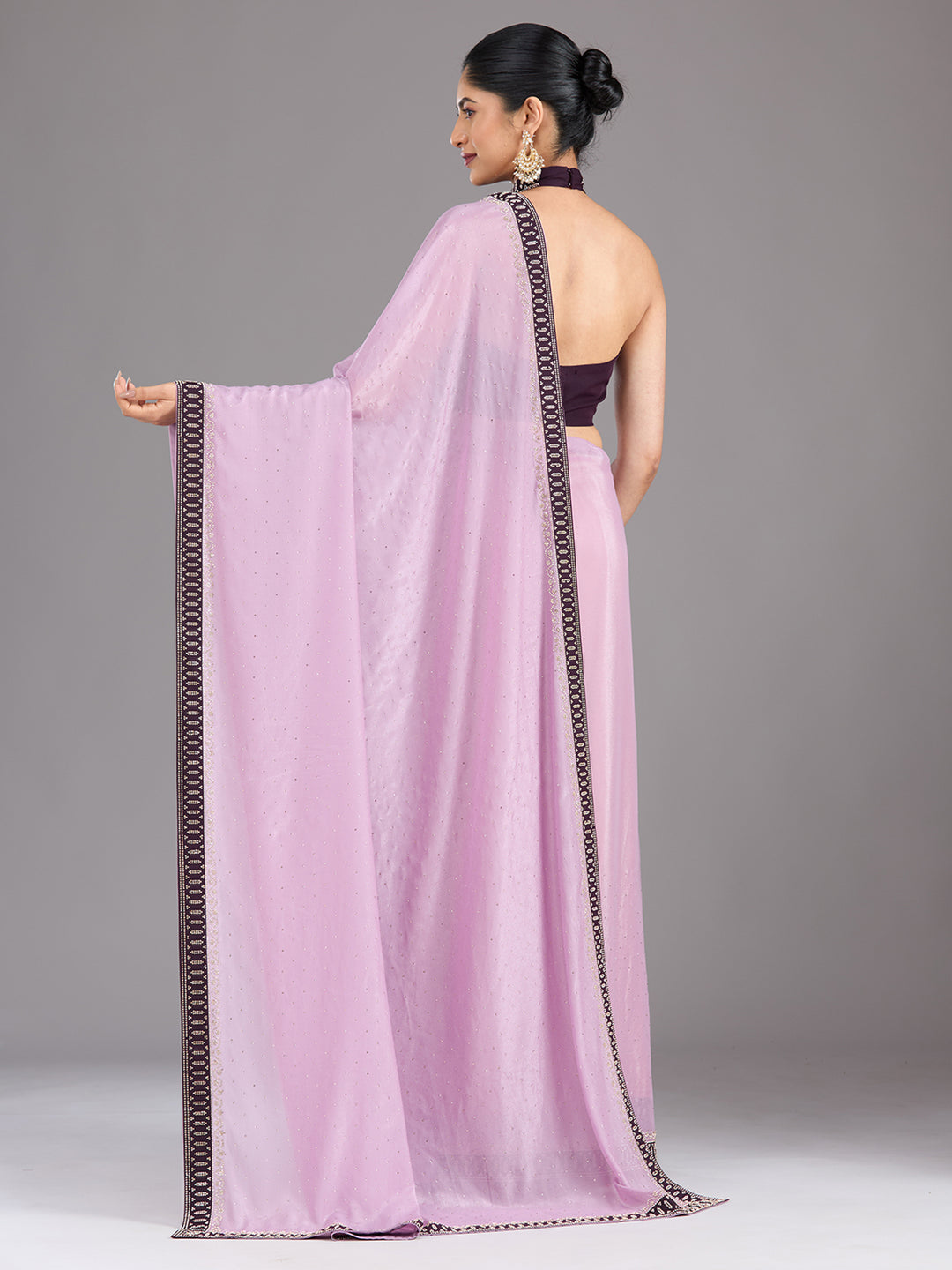 Lavender Stonework (Gold) Velvet Saree