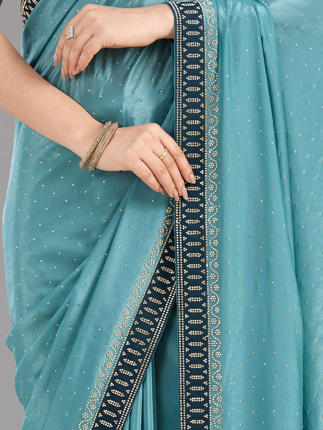 Sea Green Stonework (Silver) Chiffon Saree