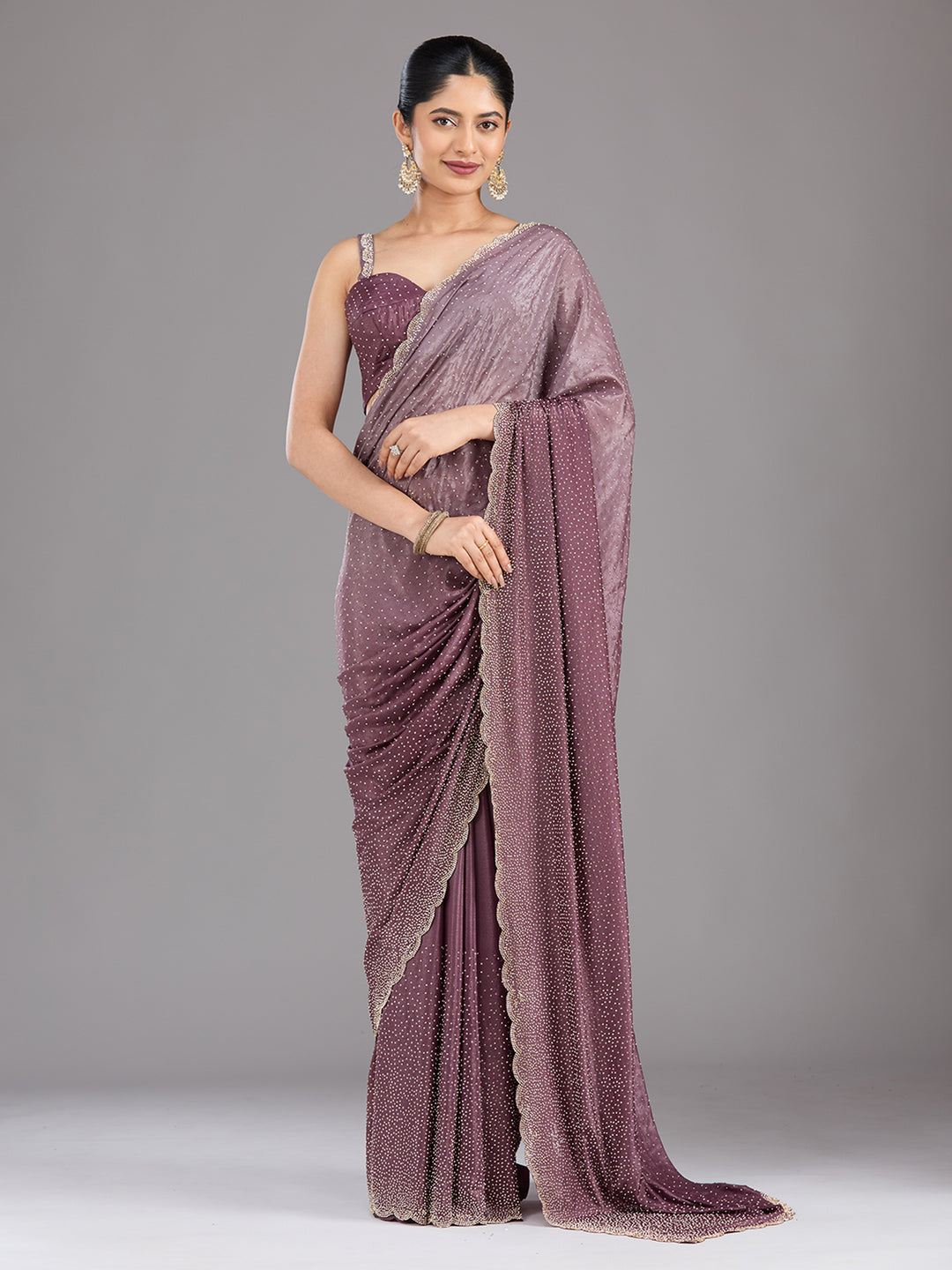 Lavender Stonework (Gold) Satin Saree