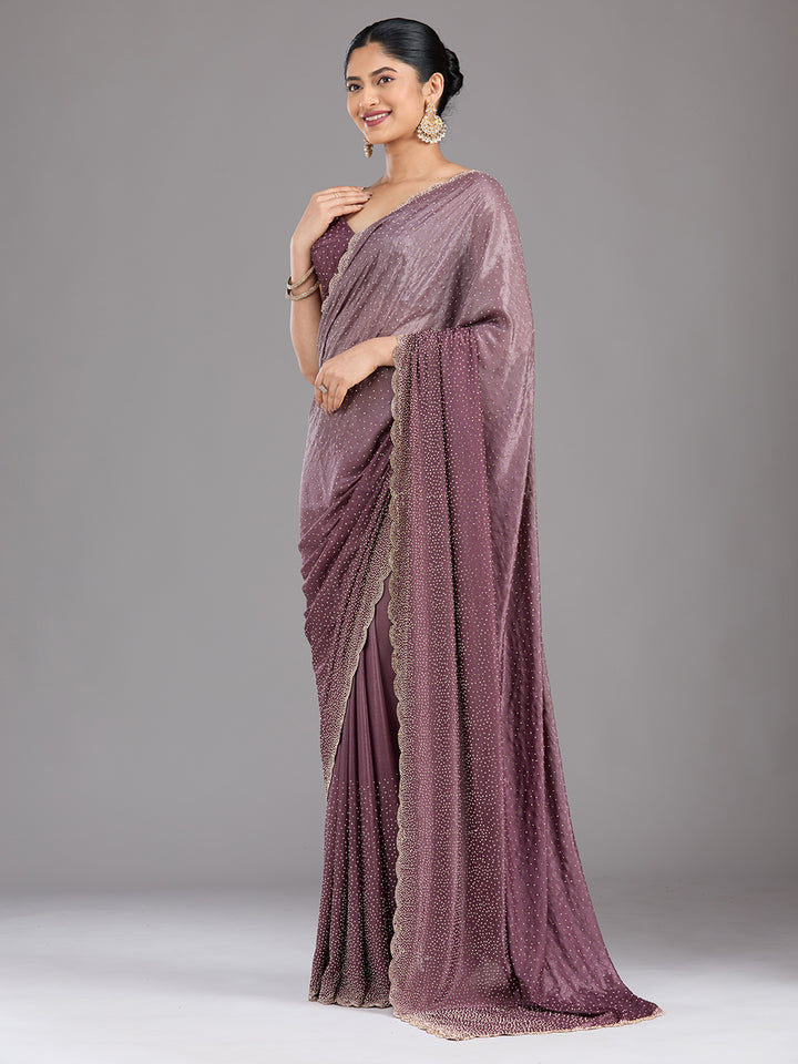 Lavender Stonework (Gold) Satin Saree