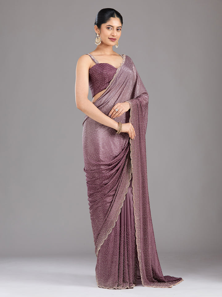 Lavender Stonework (Gold) Satin Saree