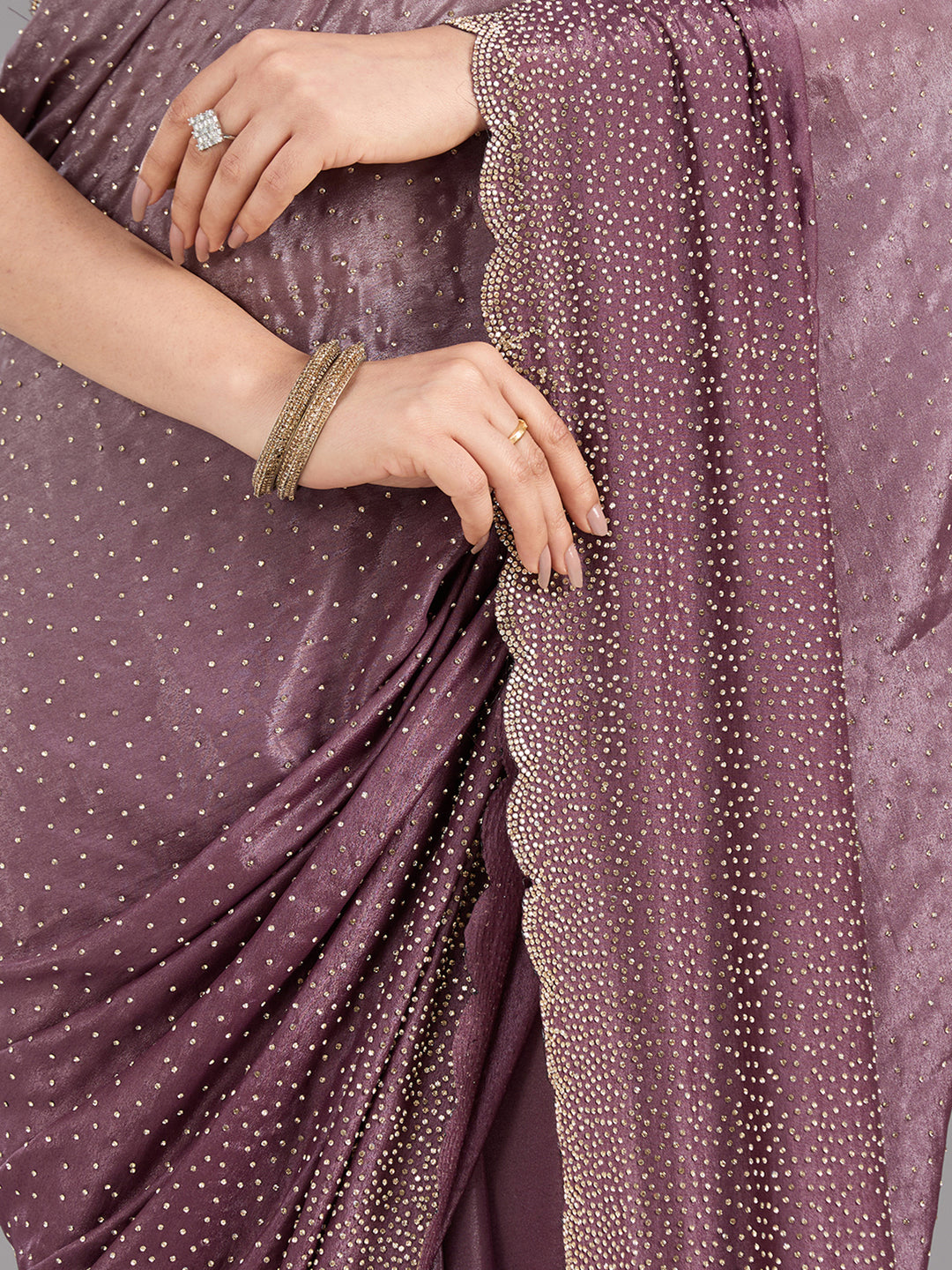 Lavender Stonework (Gold) Satin Saree