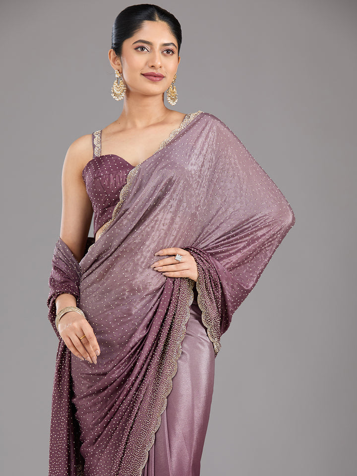 Lavender Stonework (Gold) Satin Saree