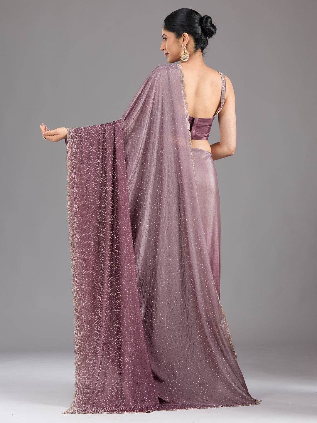 Lavender Stonework (Gold) Satin Saree