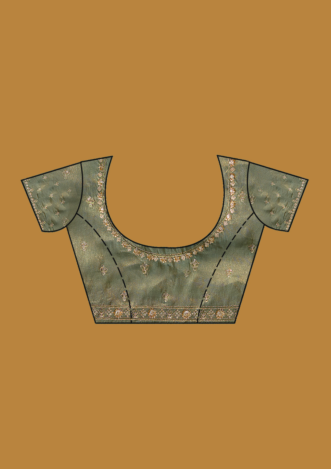 Mehandi Green Zariwork (Gold) Tissue Saree