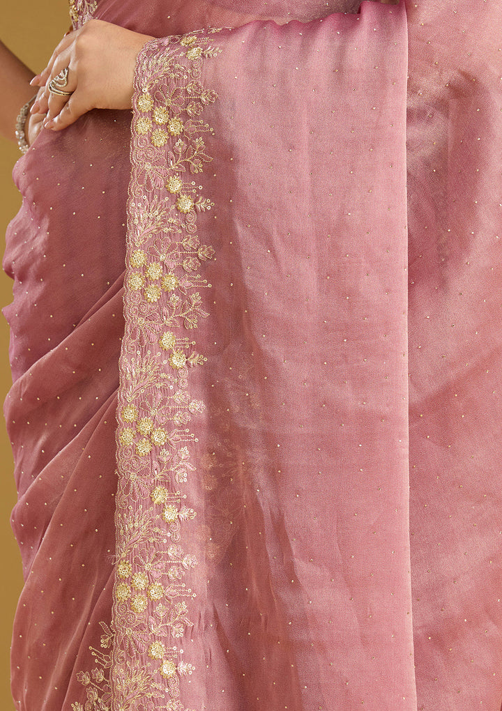 Onion Pink Zariwork (Gold) Tissue Saree