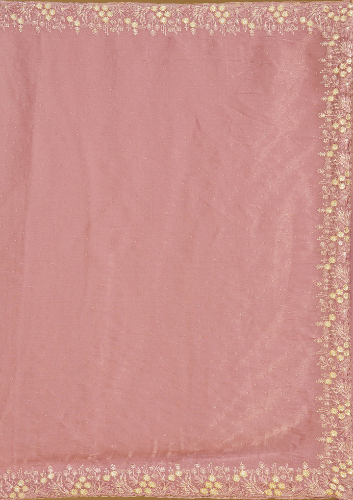 Onion Pink Zariwork (Gold) Tissue Saree