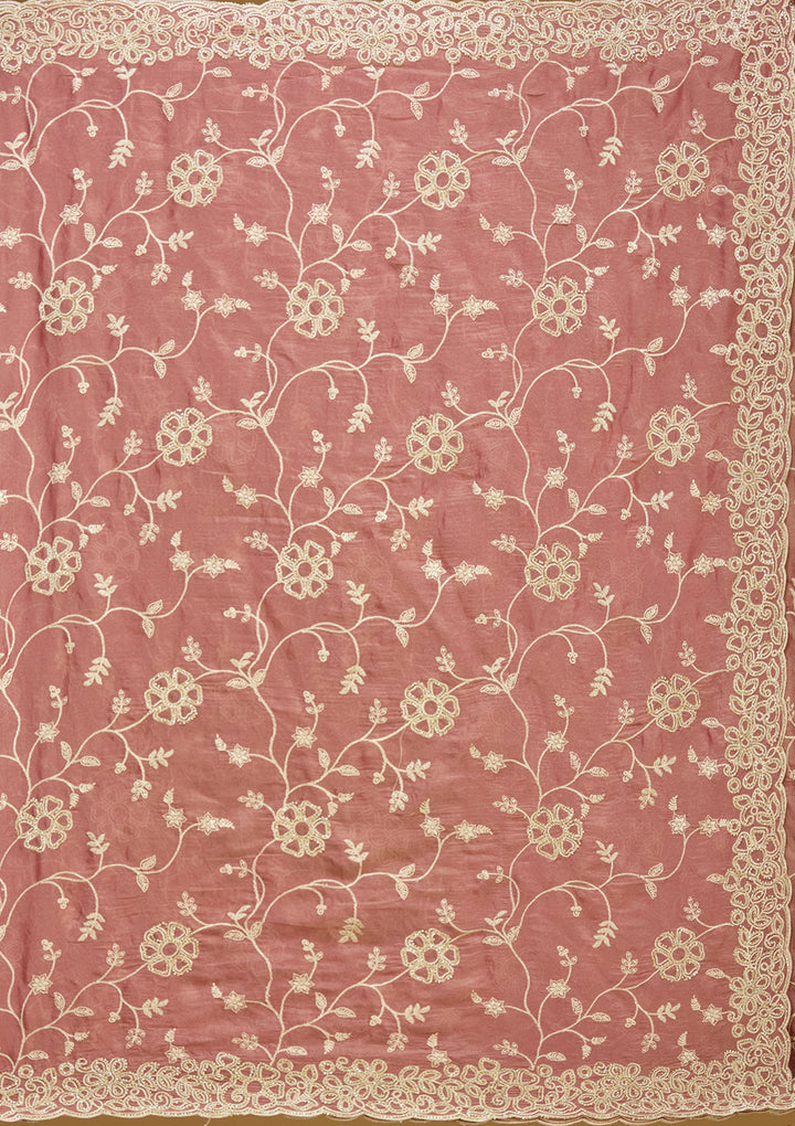 Onion Pink Tissue Silver Zariwork Saree With Matching Blouse Piece