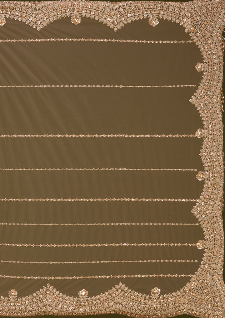 Peach Zariwork (Antique) Net Saree