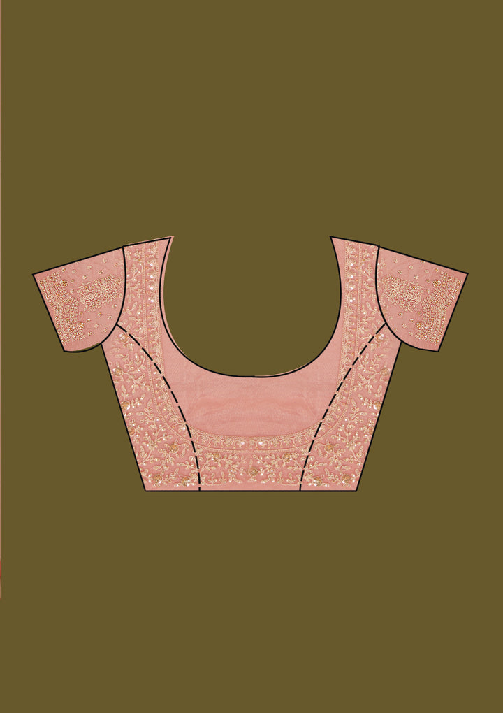 Peach Zariwork (Antique) Net Saree